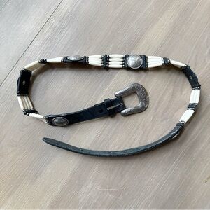 Vintage Tony Lama Belt 40” Western Concho & Native Bone Beaded Leather Sz 32